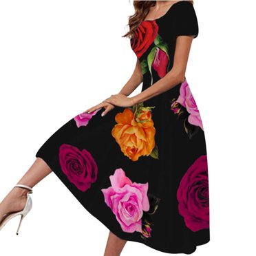DPTALR Women's Short Sleeve Round Neck Casual Party Daily Elegant Printing Dress