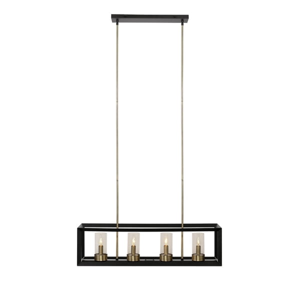 Globe Electric Verona 4-Light Metal Chandelier, Dark Bronze Finish, Antique Brass Accents, Clear Glass Shades, 65951