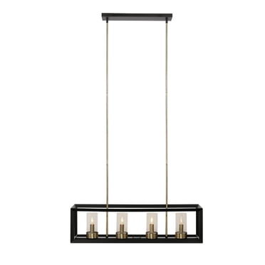 Lustre en métal à 4 ampoules, collection Verona par Globe Electric, fini en bronze foncé avec accents de laiton antique, abat-jour en verre transparent, 65951
