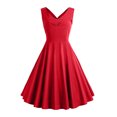 thumbnail image 1 of Pompotops Robe d'Été Sans Manches Sexy Col en V Vintage Unie pour Femmes, 1 of 6