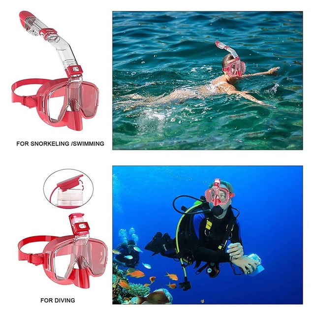 Snorkel Mask Foldable Diving Mask Set with Dry Top System and Camera Mount, Anti-Fog Professional Snorkeling Gear-B S