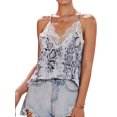 thumbnail image 3 of Women Snake Print Lace Splicing Sleeveless V Neck Tank Top, 3 of 5