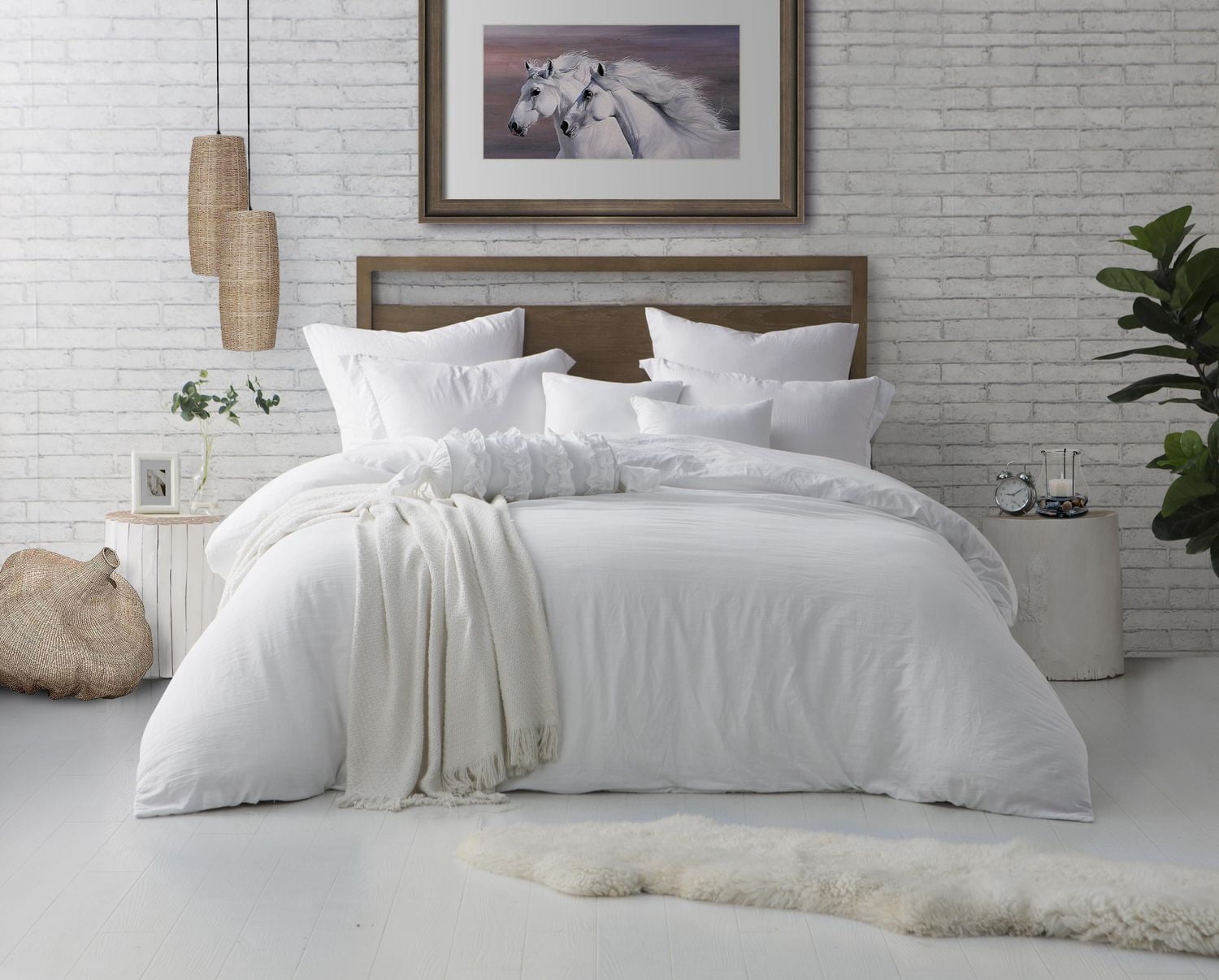 Swift Home Ensemble housse de couette ultra douce prélavée à texture froissée, unie, Blanc, Grand lit