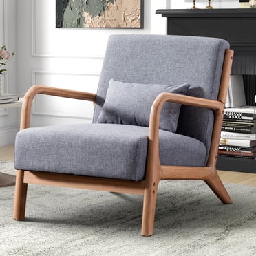 Bonzy Home Fauteuil d'Appoint, Fauteuil Moderne du Milieu du Siècle avec Structure et Dossier en Bois pour le Salon, la Chambre, la Lecture (Gris)