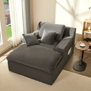 BIGSYY Chaise Lounge Chair, Floor Sofa Bed, No - Assembly Modern Design for Adults, Comfortable Foam Seat for Living Room & Bedroom, Corduroy, Grey