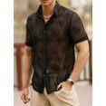 thumbnail image 3 of FAROOT Men Button Down Shirts Casual Short Sleeve Rose Print Collared Shirts Summer Sheer Tops, 3 of 7