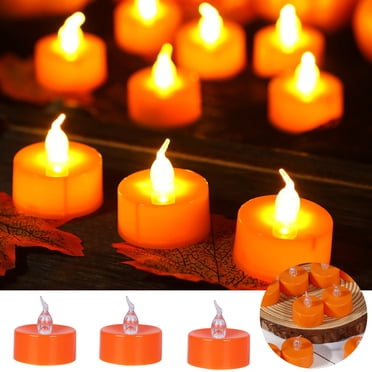 Mefallenssiah 24Pack Orange Tea Light Candles Battery Powered Led Tea Lights with Warm White Pumpkins for
