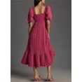 thumbnail image 3 of Gupgi Women's Puff Sleeve Midi Dress Solid Color Bubble Textured Smocked Sweetheart Neck Ruffled Flowy Dress, 3 of 6