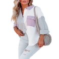 thumbnail image 3 of MesaSe Women‘s Blouse Contrast Color Stitching Long Sleeve Lapel Button Closure Loose Versatile Casual Shirt Tops, 3 of 6