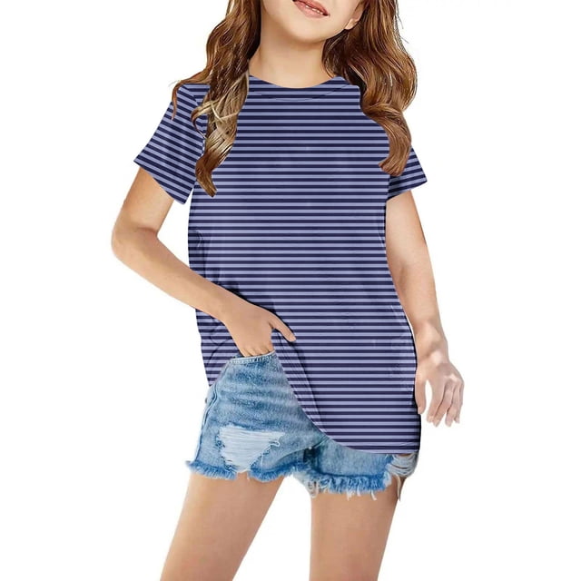 TopLLC Manches Courtes Col Rond Blouses & Chemises Chemises pour Enfants T-Shirt Graphique Manches Courtes Col Rond Crop Top pour 3-14 Ans Filles et Garçons T-Shirt Tee Blouse Fille