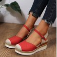thumbnail image 5 of Ketyyh-chn99 Sandales pour Femme Chaussures pour Femmes Sandales Neuf pour Femmes 7 Compensées pour Femmes Espadrilles à Blocs de Couleur en Toile Chaussures à Semelle Compensée (Rouge, 8.5), 5 of 5