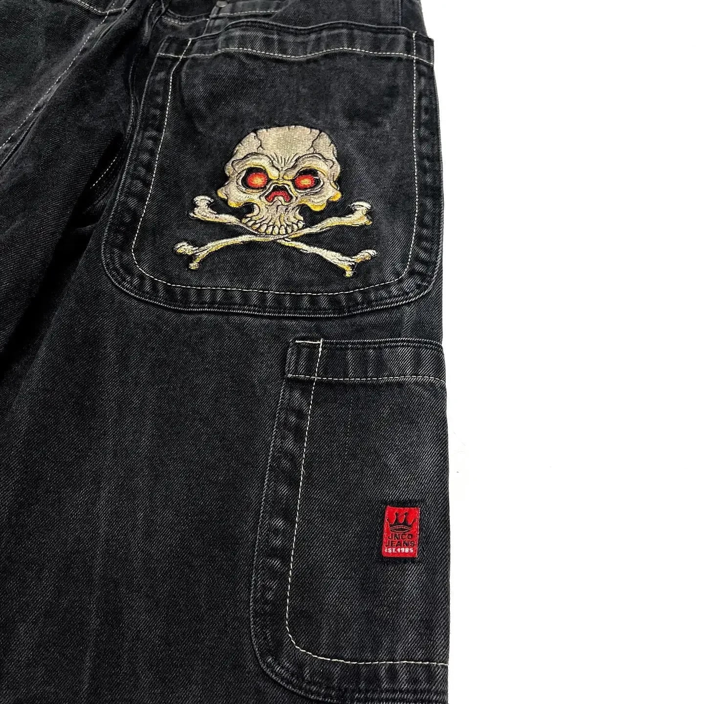 JNCO Jeans New Harajuku Hip Hop Retro Skull Graphic Embroidered