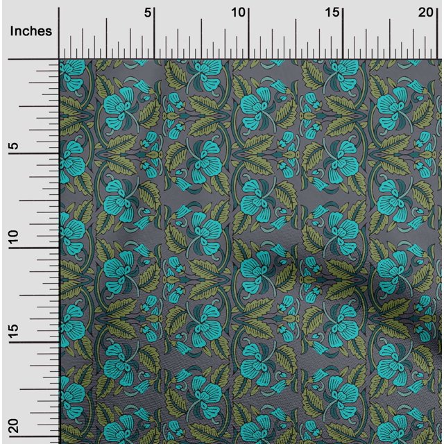 oneOone Silk Tabby Fabric Leaves & Floral Block Printed Craft Fabric BTY 42 Inch Wide