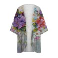thumbnail image 4 of TIMIFIS Women Cardigan 3/4 Sleeves Open Front Lightweight Cardigan Draped Ruffles Knit Cardigan-Purple-XLFall, 4 of 4