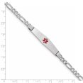 thumbnail image 3 of Bracelet Médical en Or Blanc 14K Forme Diamant Doux Émail Rouge Figaro Link ID, 3 of 3