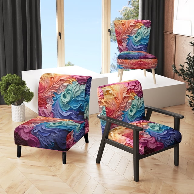 Designart "Radiant Spectrum Opt Art painting I" Multi-Color Abstract Upholstered Accent Chair - Modern Arm Chair For Bedroom