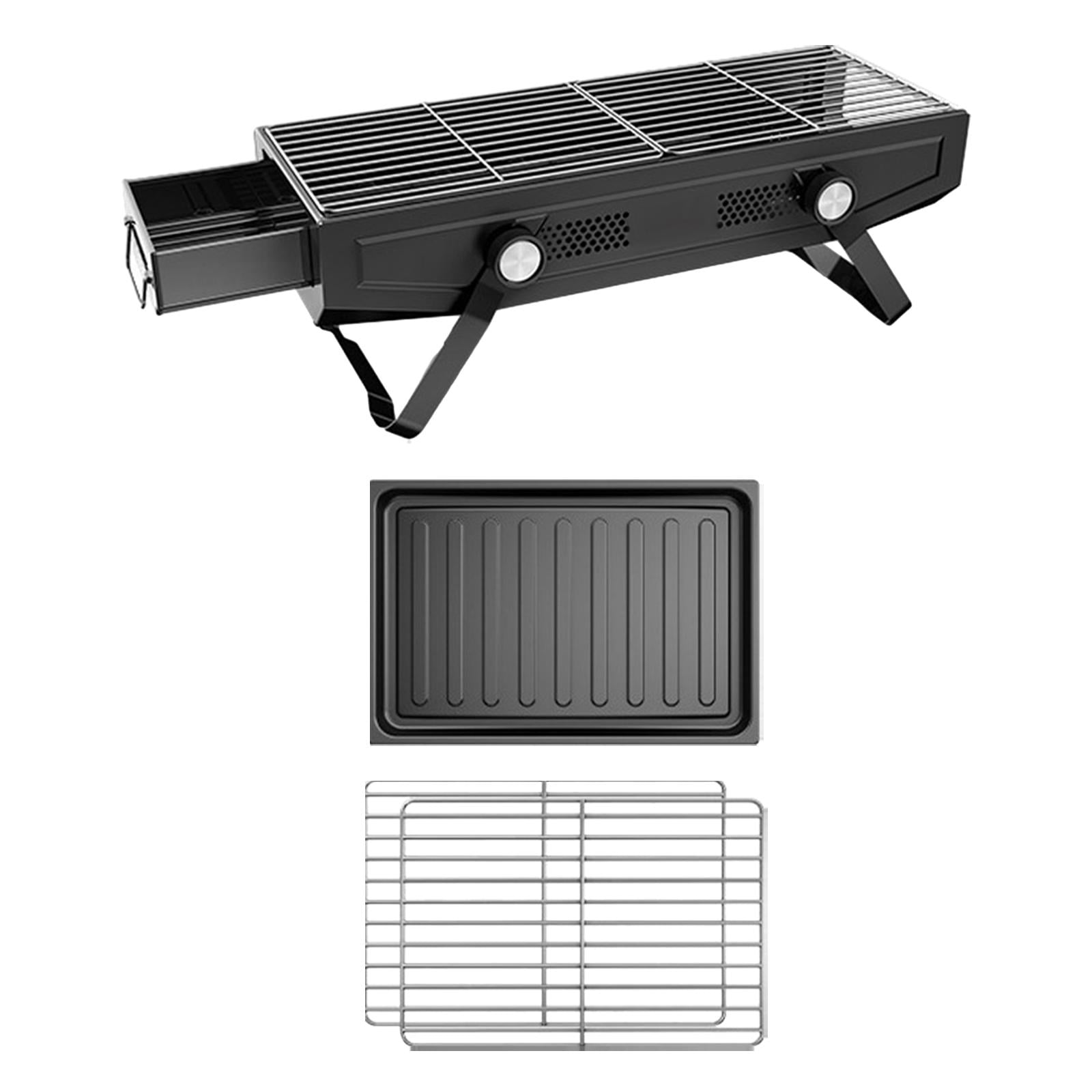 BBQ Grill Charcoal Camping Barbecue Grill Foldable Grill Wood Burning Grills for Black with Pan