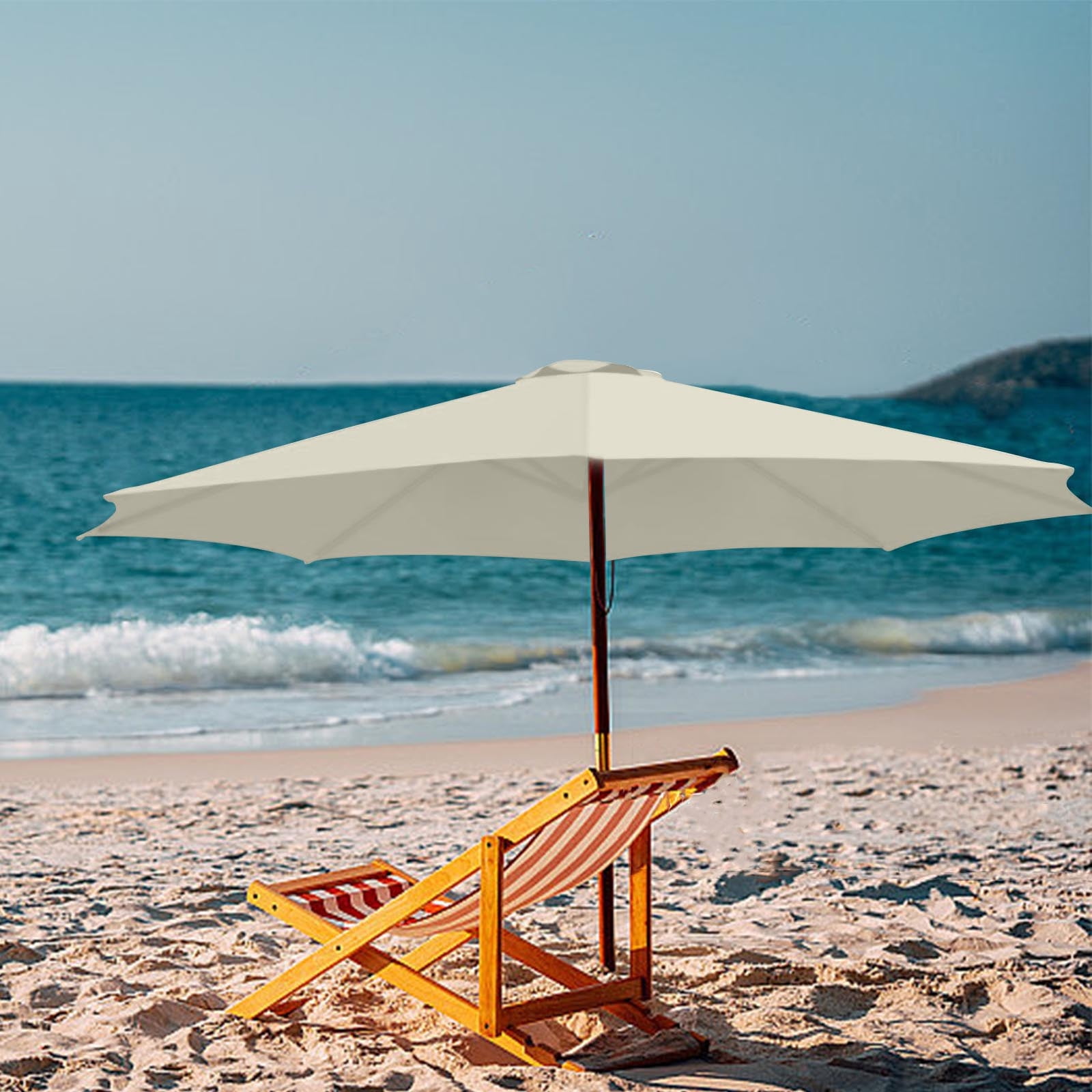 Dvkptbk 8.8ft Beach Umbrella for Sand, Outdoor Portable Patio Umbrella Replacement Canopy for 6 Ribs