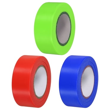 Unique Bargains 1'x98' PVC Flagging Tape Non-Adhesive Neon Marking Tape for Tree Survey Boundaries, Red Blue Green 3 Pack