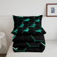 thumbnail image 3 of YST Full Size Bedding Set Geometry Honeycomb Comforter Beehive Geometric Bedding Comforter Sets with Teal Neon Lights Gradient Hexagonal Duvet Insert for Boys Toddler Girls Room Decor, 3 of 4