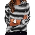 thumbnail image 2 of Aocisk T-Shirts à Blocs de Couleur Rayés pour Femmes, Manches Longues, Col Rond, Coupe Régulière, T-Shirts Décontractés, Confortables pour l'Automne, Hauts Gris G, 2 of 6