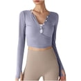 thumbnail image 2 of RXIRUCGD Haut à Col Rond pour Femmes, Couleur Unie, Décontracté, Sport, Protection Solaire, Manches Longues, Col en V, Violet, Taille : TG, 2 of 6