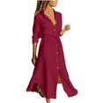 thumbnail image 2 of CHOK Robes d'Été pour Femmes Couleur Unie à Simple Boutonnage Col à Revers Robe Chemise à Cordon Robe en Coton et Lin Bleu Marine m, 2 of 8