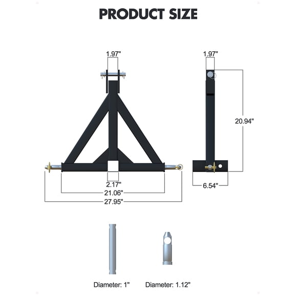 3 Point Trailer Hitch 2.17" Receiver Quick Hitch Compatible with Category 1 Tractors(Black), Heavy Duty Tractor Drawbar Hitch Adapter Compatible with Kubota, John Deere, BX, LM25H, WLM Tractor