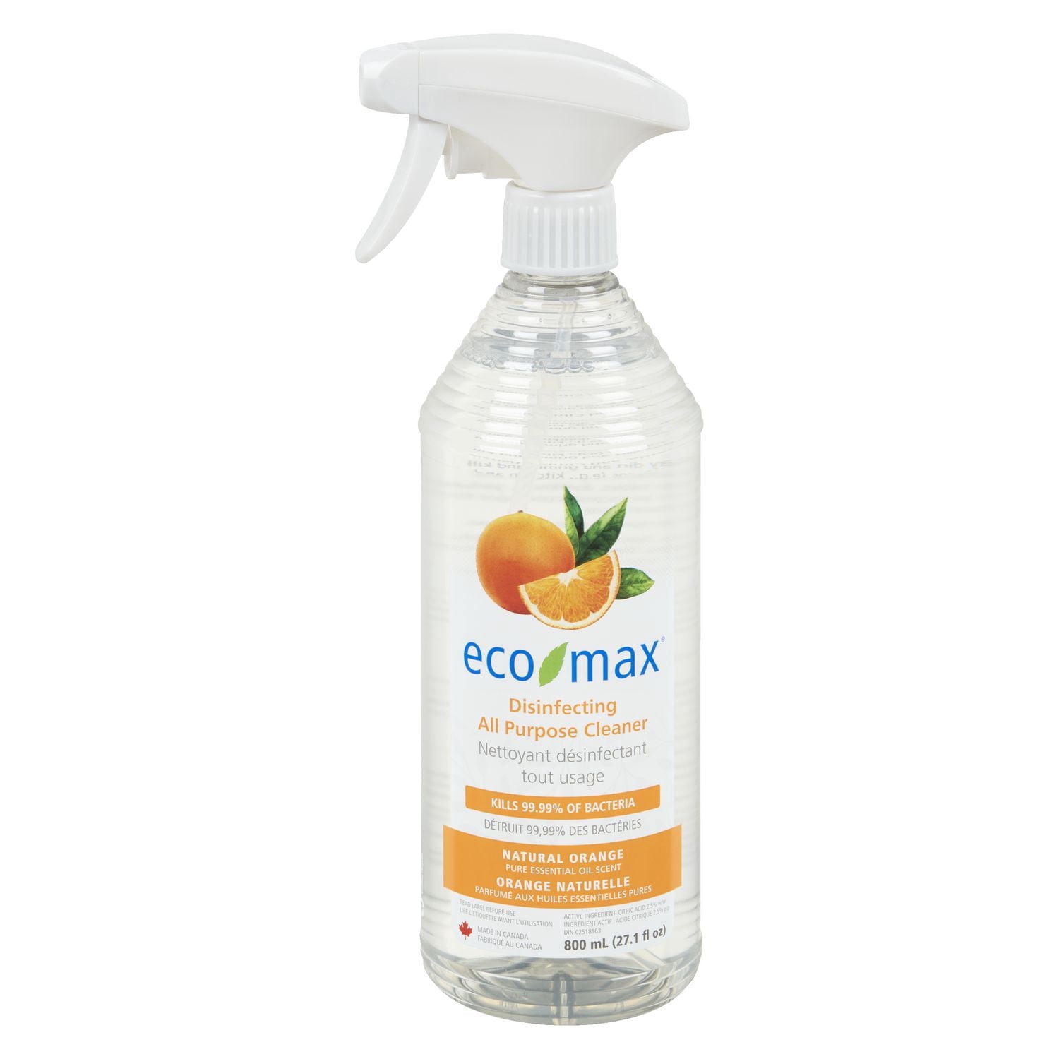 Eco Max Nettoyant Tout Usage Désinfectant, Nettoyant Naturel, Parfum Orange, 800 ml