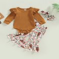 thumbnail image 2 of EIMELI Baby Girl Outfits Infant Rib Ruffle Long Sleeve Romper Top Bell-Bottom Pants Set Western Clothes Pink 12-18 Months, 2 of 7