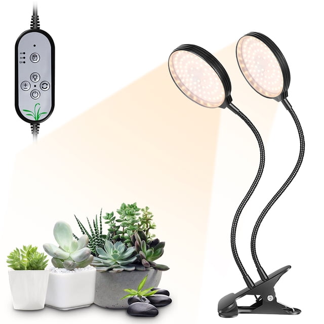 USB Grow Light pour Plantes avec 156 DEL et Lumière du Soleil à Spectre Complet, avec Deux Têtes Lumineuses Rondes Ajustables sur tubes Flexibles à 360° Comprend une Pince de Bureau pour un placement Sécurisé et une Télécommande pour 5 Niveaux de Luminosité à Intensité Réglable et des Réglages de Minuterie de 4/8/12 Heures. Conçu pour les Plantes d'Intérieur, Telles Que les Succulentes, avec des DEL Blanches à Lumière du Jour Écoénergétiques pour Favoriser la Croissance et la Floraison. Convient aux Jardins d'Intérieur, aux Plantes en Pot et à L'