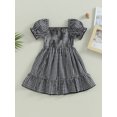 thumbnail image 4 of Fortune Robe à Carreaux pour Tout-Petites Filles, Manches Courtes Bouffantes, Robe Soleil Ligne A, 1 à 4 Ans, 4 of 9
