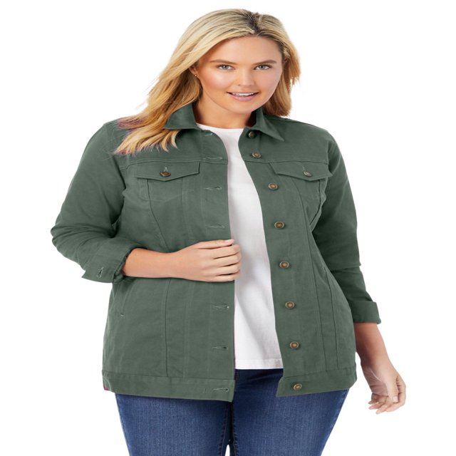 Woman Within Plus Size Long Stretch Denim Jacket Oversized Jean Jacket - 22 W Indigo