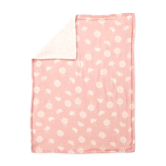 Pink Daisy Gauze Reverse to Plush Baby Blanket 30" x 40"