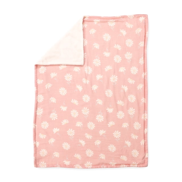 Pink Daisy Gauze Reverse to Plush Baby Blanket 30" x 40"