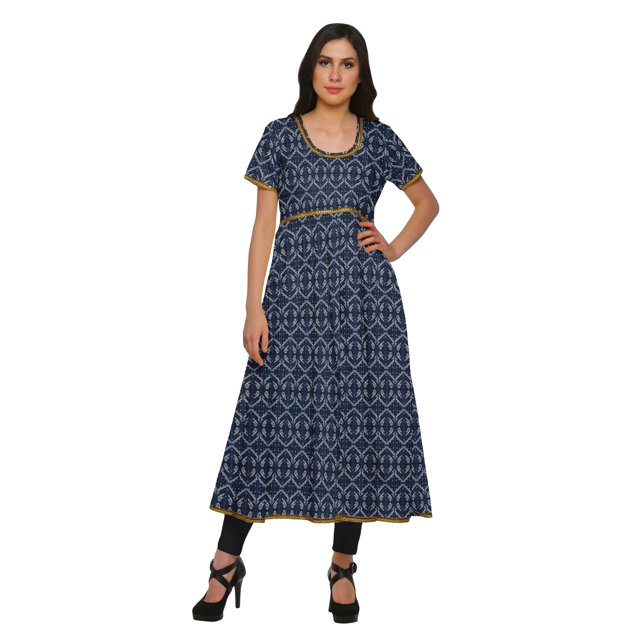 Moomaya Kurta à Manches Courtes Imprimée pour Femmes, Kurti à Fente avant, Vêtements d'Été