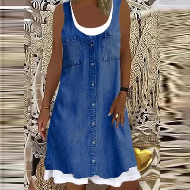 zanvin Robes d'Été pour Femmes Hauts pour Femmes Manches Courtes Fente Latérale T-Shirt Décontracté Robe Courte de Fête WH/L