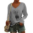 thumbnail image 2 of Yuyuzo Womens Basic Fall Tops V Neck Long Sleeve Dandelion Pattern Comfy Tunic Top Tees Pullover Blouse, 2 of 4