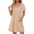 thumbnail image 1 of Liquidation d'Été 2025! Robe Grande Taille pour Femmes, Liquidation de Robe d'Été pour Femmes, Mode Féminine Robe Décontractée à Manches Courtes Col en V Couleur Unie, 1 of 4