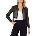 thumbnail image 1 of INSPIRE CHIC Women's Button-Front Point Collar Mesh Sheer Long Sleeve Shirt Tops XS Black, 1 of 6