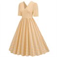 thumbnail image 3 of Pisexur Robe à Manches Courtes à Col en V Mode Femmes Été Robe Poupée à Col en V Robe Plissée à Trois Couches de Couleur Unie Robe pour Femmes, 3 of 6
