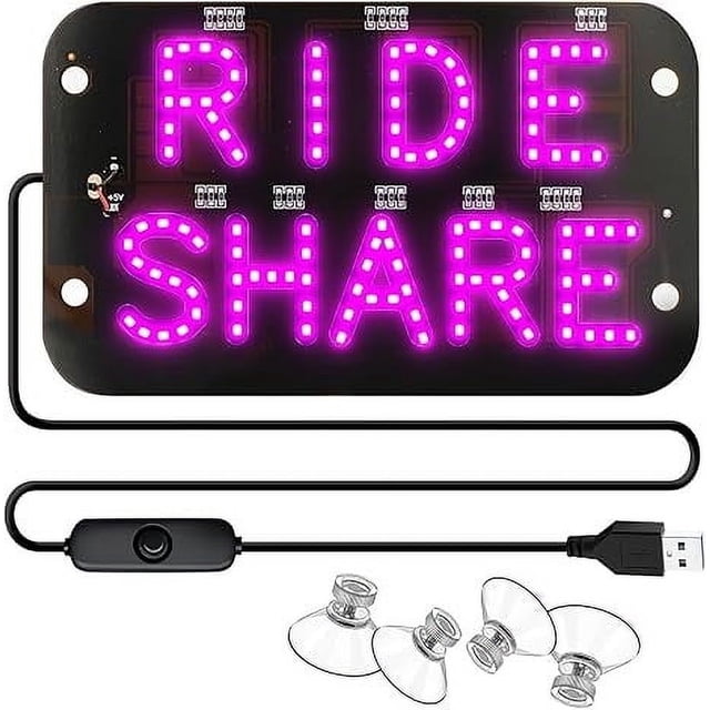 LED Light Sign For Car 7.5 X 4.5 Inch Windshield LED Car Sign With Suction Cups Text Led Light For Ride Driver