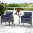 thumbnail image 1 of Gymax 3-Piece Patio Furniture Set PE Wicker Conversation Bistro Set w/ A Tempered Glass Table Navy, 1 of 7
