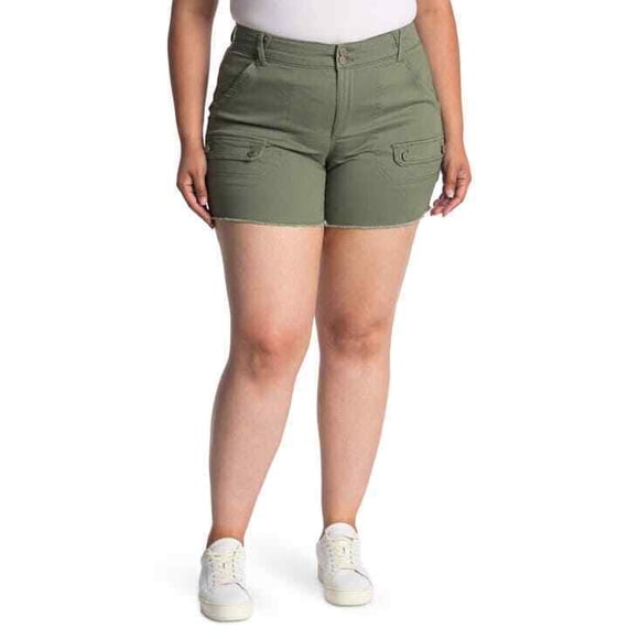 Democracy AB Tech High Rise Cargo Shorts Green Plus Size 22W