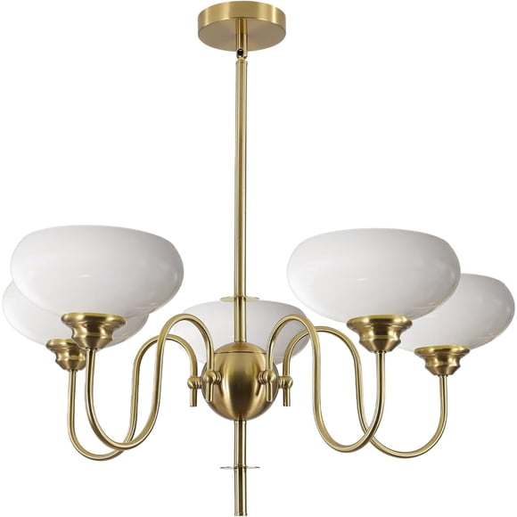 KCO 5 Lights Large Milk Glass Chandelier Vintage Gold Kitchen Island Chandelier for Dining Room Kitchen Island