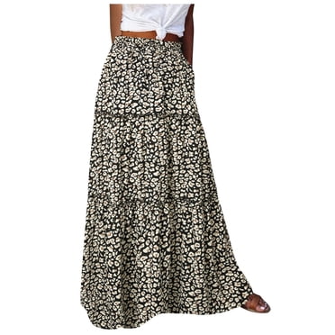 Pisexur Jupe Bohème à Fleurs 2024 pour Femme, Décontractée, Taille Haute Élastique, Jupe Maxi Bohème à Volants, Fluide, Ligne A, Longue de Plage avec Poches Latérales