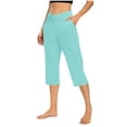 thumbnail image 2 of Plebaso Pantalons Capri pour Femmes Taille Haute Croisée Pantalons de Yoga Décontractés Raccourcis avec Poches, 2 of 7