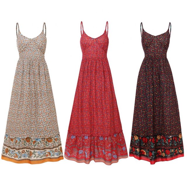 Femmes Bohème V-Cou Bretelles Robe Florale Robe de Plage d'Été
