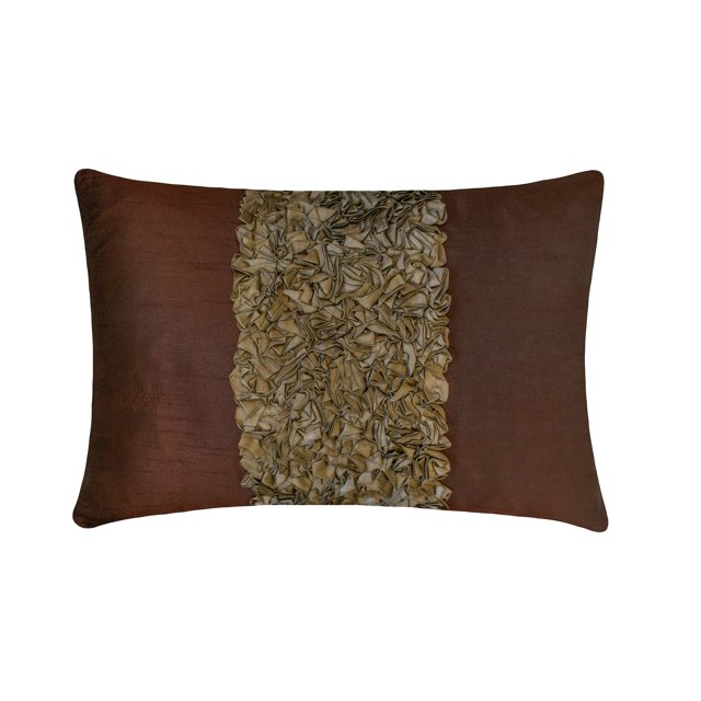 The HomeCentric Brown Lumbar Pillow Cover, Textured Ribbon Lumbar Pillow Cover, Pack of 2, 12"x24" (30x60 cm) Lumbar Pillow Cover, Rectangle Silk Lumbar Pillow Cover, Modern Lumbar - Chocolate Cream