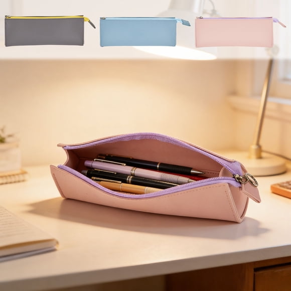Trousse à Crayons en Pu Trousse à Crayons Triangulaire Rose Cuir Artificiel Grande Capacité Pochette de Papeterie Fermeture Éclair pour Rangement de Bureau (1 Pce) par JASKFLY